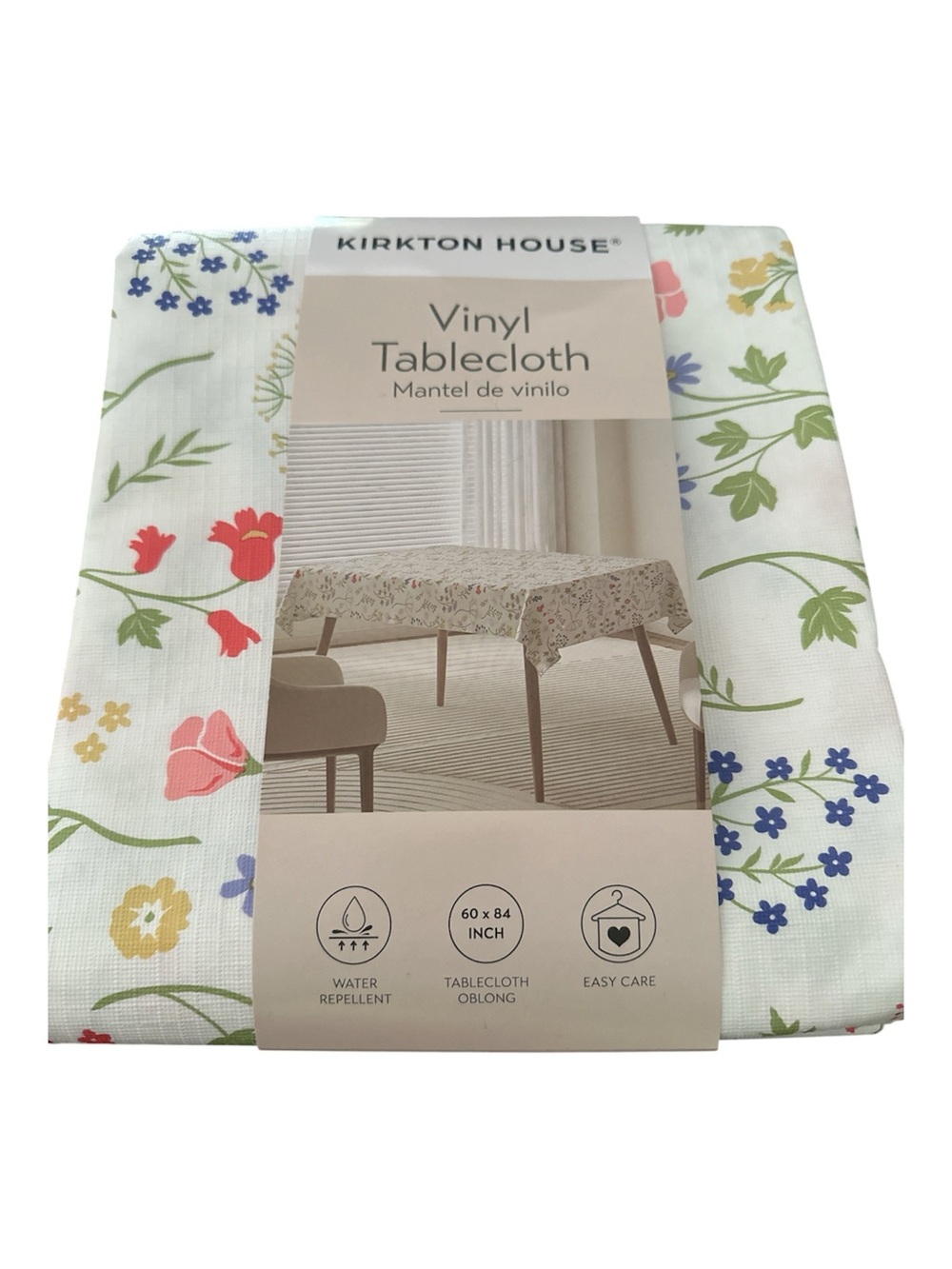 Kirkton House Floral Vinyl Tablecloth - White with Multicolor Flowers